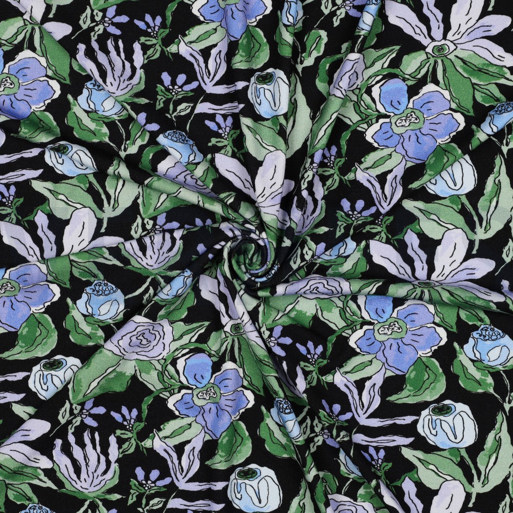 VISCOSE JERSEY DIGITAAL BLOEMEN ZWART #7