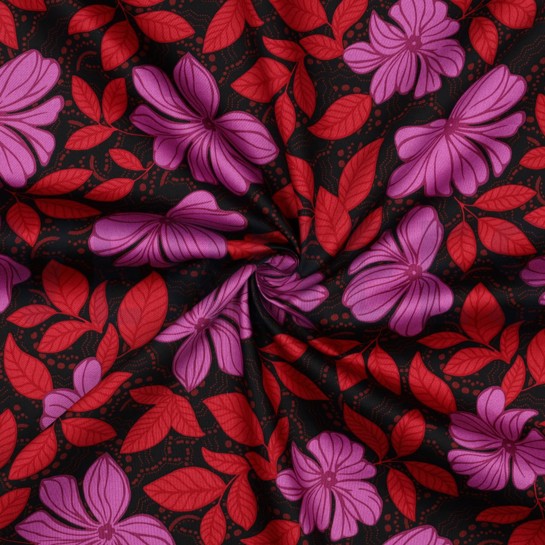 KATOEN SATIJN BLOEMEN DONKERROOD #7