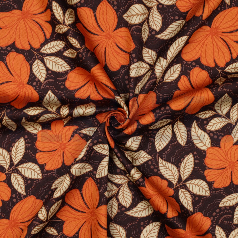 COTTON SATIN FLOWERS DARK BROWN #7