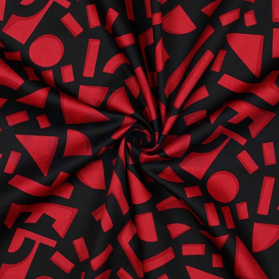 KATOEN SATIJN GEOMETRISCH DONKERROOD #7