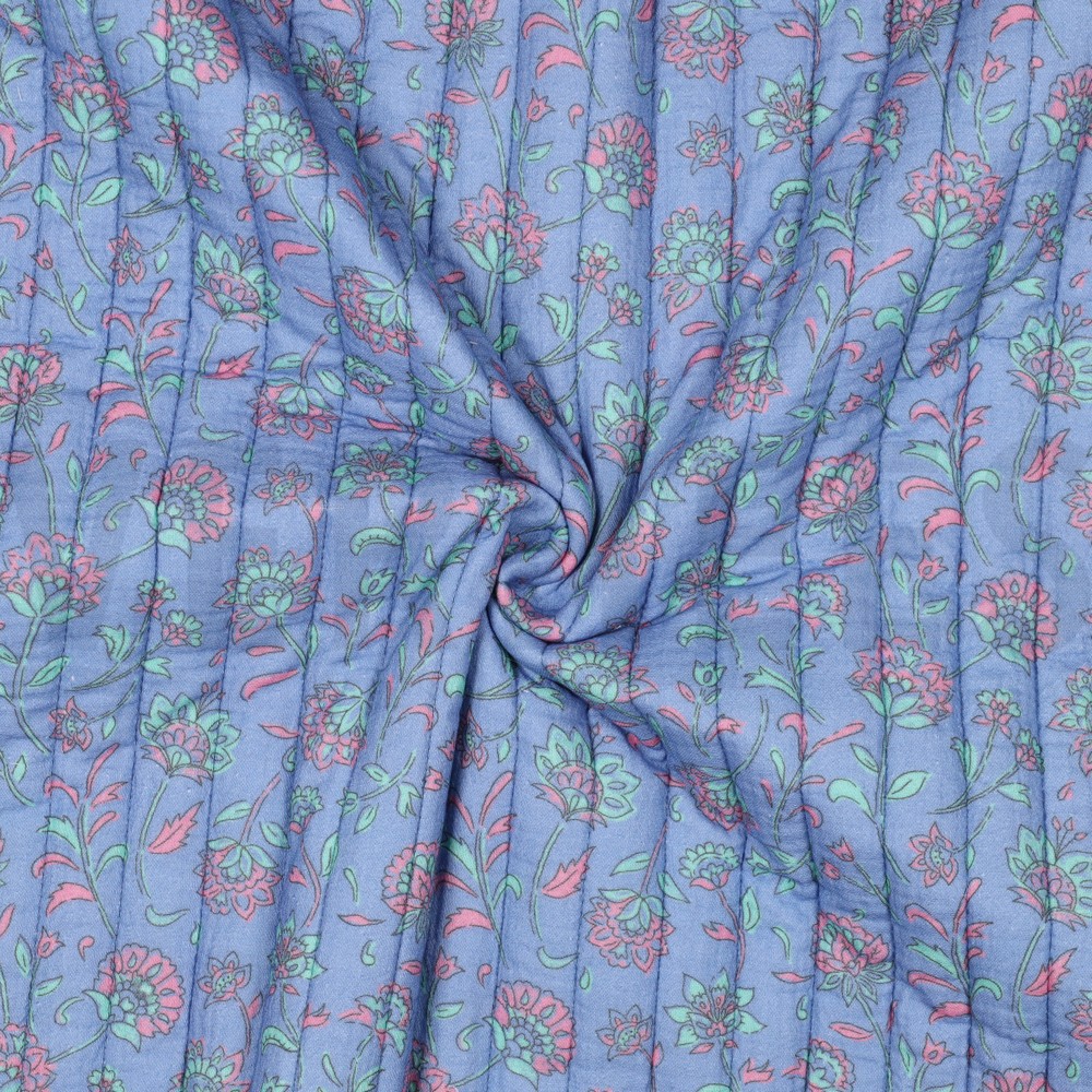 STEPPSTOFF MUSSELIN BLUMEN ZWEISEITIG HELLBLAU/MINT #7
