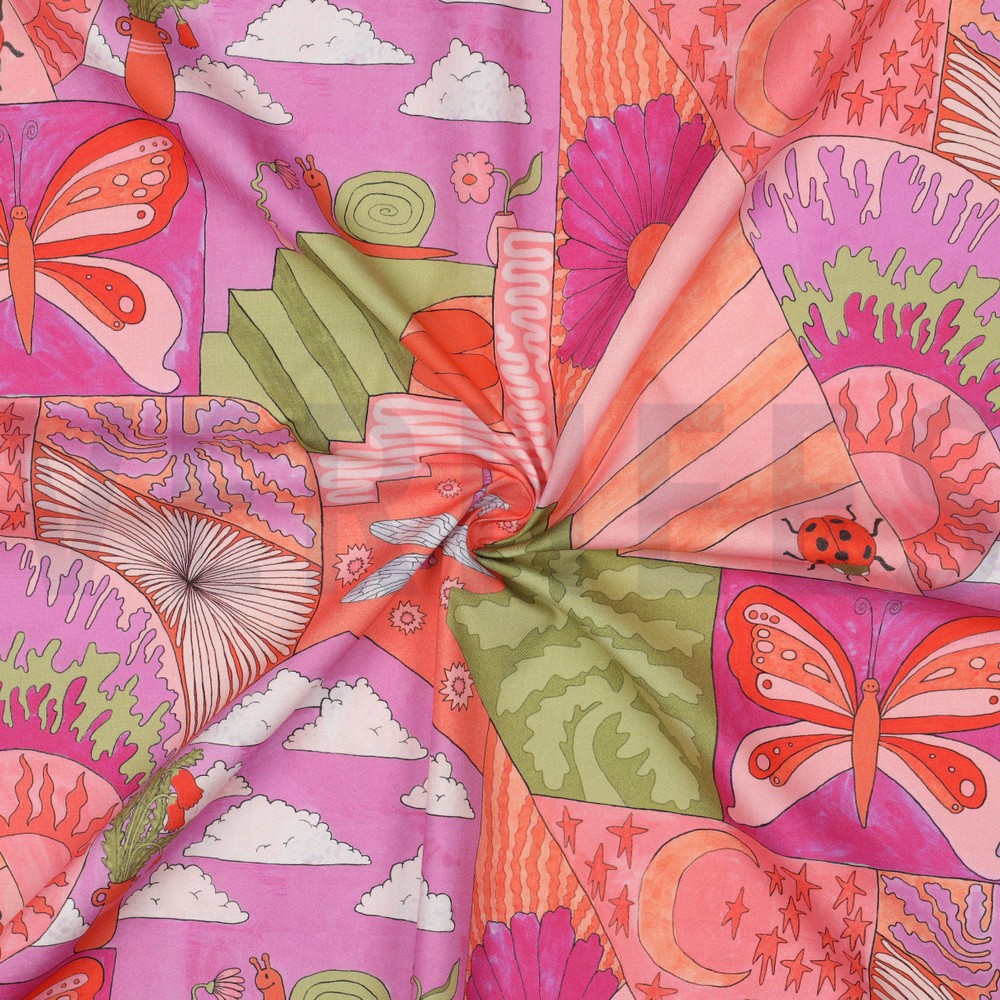 POPELINE DE COTON TISSAGE FIN DIGITAL PETITES CRÉATURES NERIDA HANSEN ROSE VIF #7