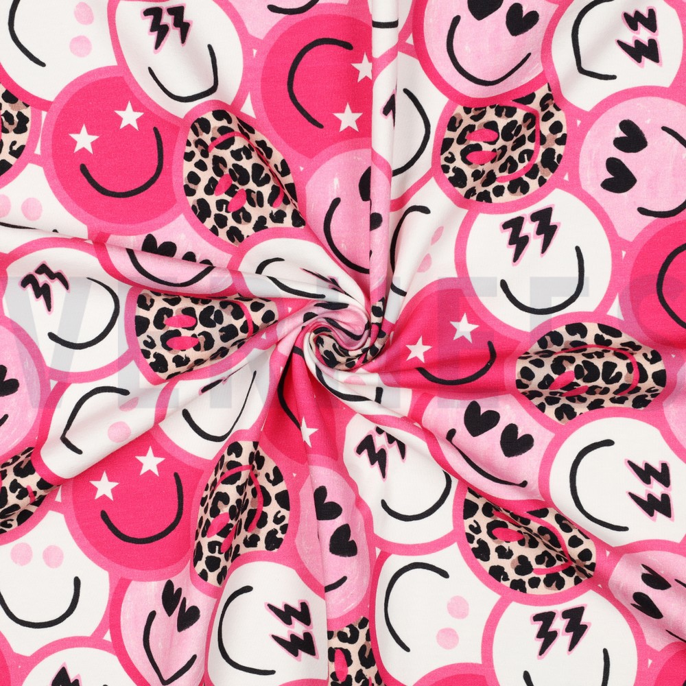 FRENCH TERRY DIGITAL HAPPY FACES PINK #7
