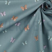 BAUMWOLLE POPELINE GOTS VÖGEL UND SCHMETTERLINGE DUNKEL MINZE (thumbnail) #3