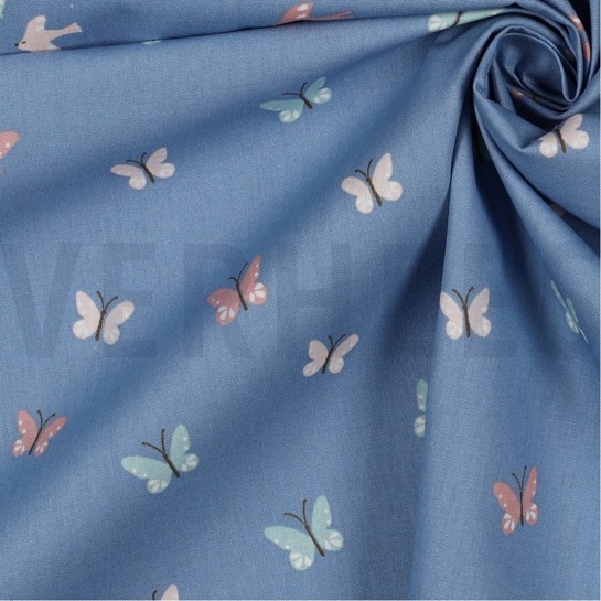 POPLIN GOTS BIRDS AND BUTTERFLIES BLUE #7