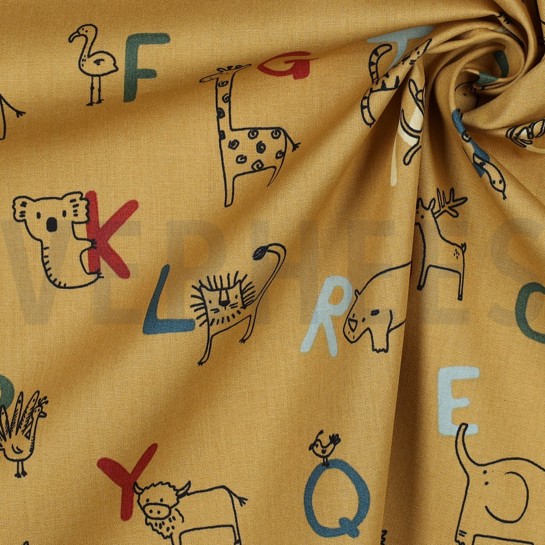 POPELINE DE COTON GOTS ALPHABET ANIMAL MOUTARDE #7