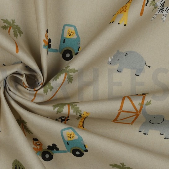KATOENEN POPLIN SAFARI DIEREN CAMEL #7