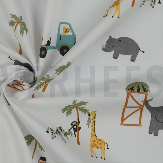 FINE POPLIN SAFARI ANIMALS WHITE #7