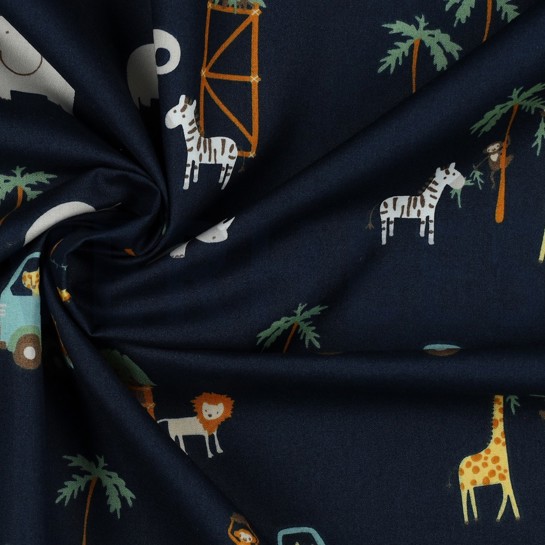 FINE POPLIN SAFARI ANIMALS NAVY #7