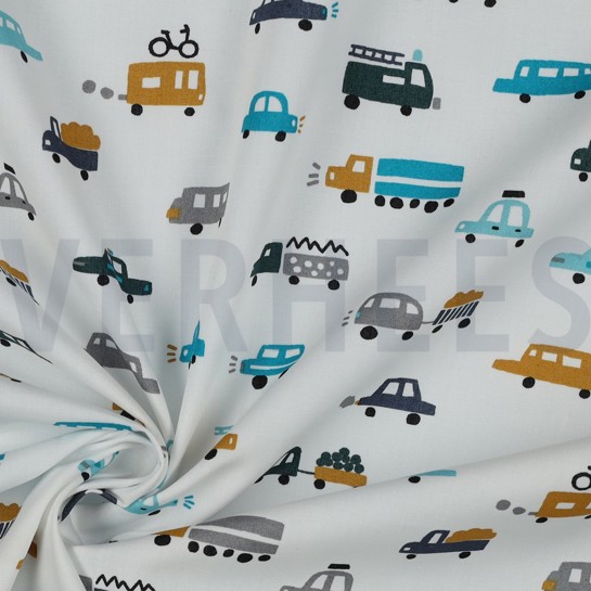 POPELINE DE COTON VOITURES BLANC #7