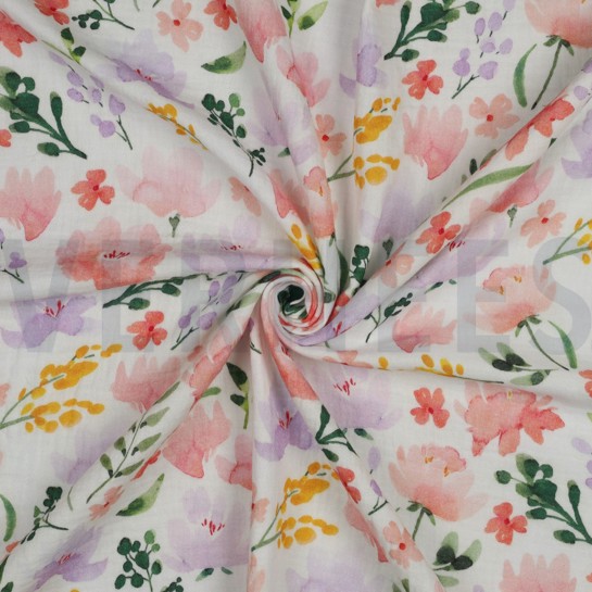 DOUBLE GAUZE DIGITAL BIG FLOWERS WHITE #7