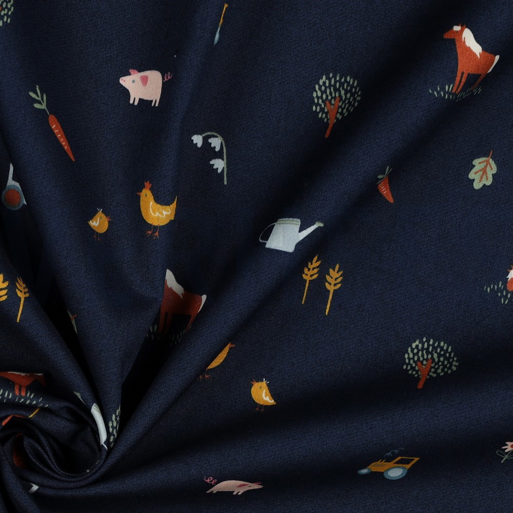 FIJNGEWEVEN KATOENEN POPLIN BOERDERIJLEVEN MARINEBLAUW #7