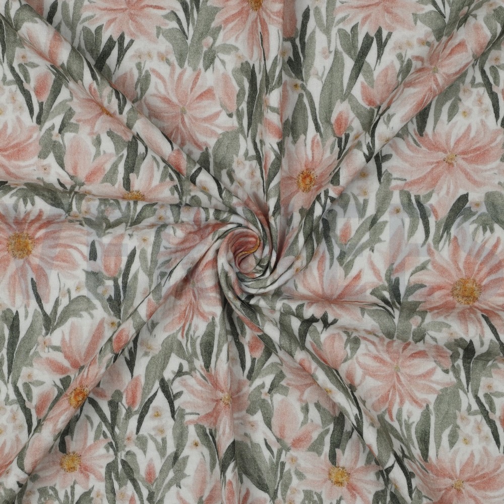 DOUBLE GAUZE DIGITAL FLOWERS WHITE #7
