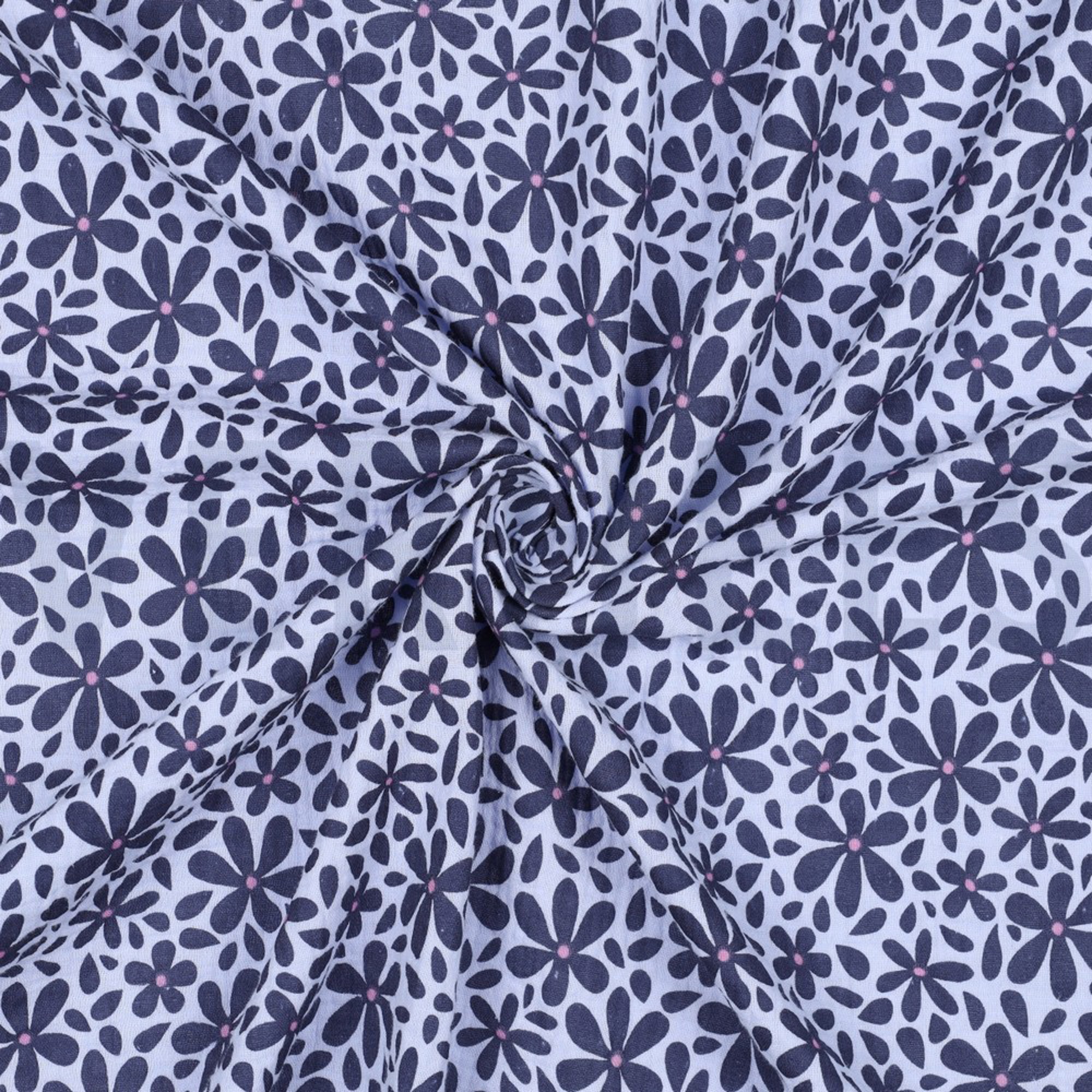 DOUBLE GAZE DE COTON FLEURS JEAN BLEU (high resolution) #3