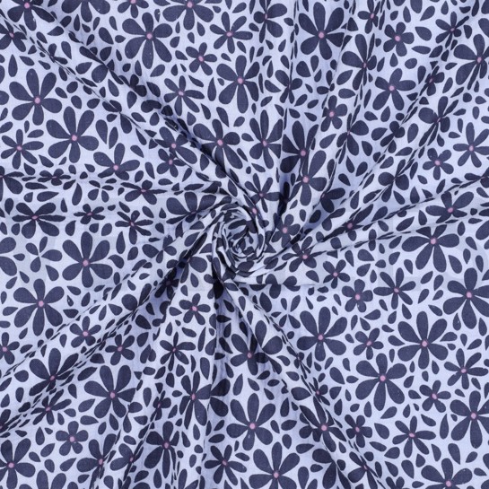 DOUBLE GAZE DE COTON FLEURS JEAN BLEU #7