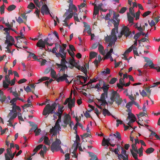 COTON VOILE DIGITAL FLEURS FUCHSIA #7