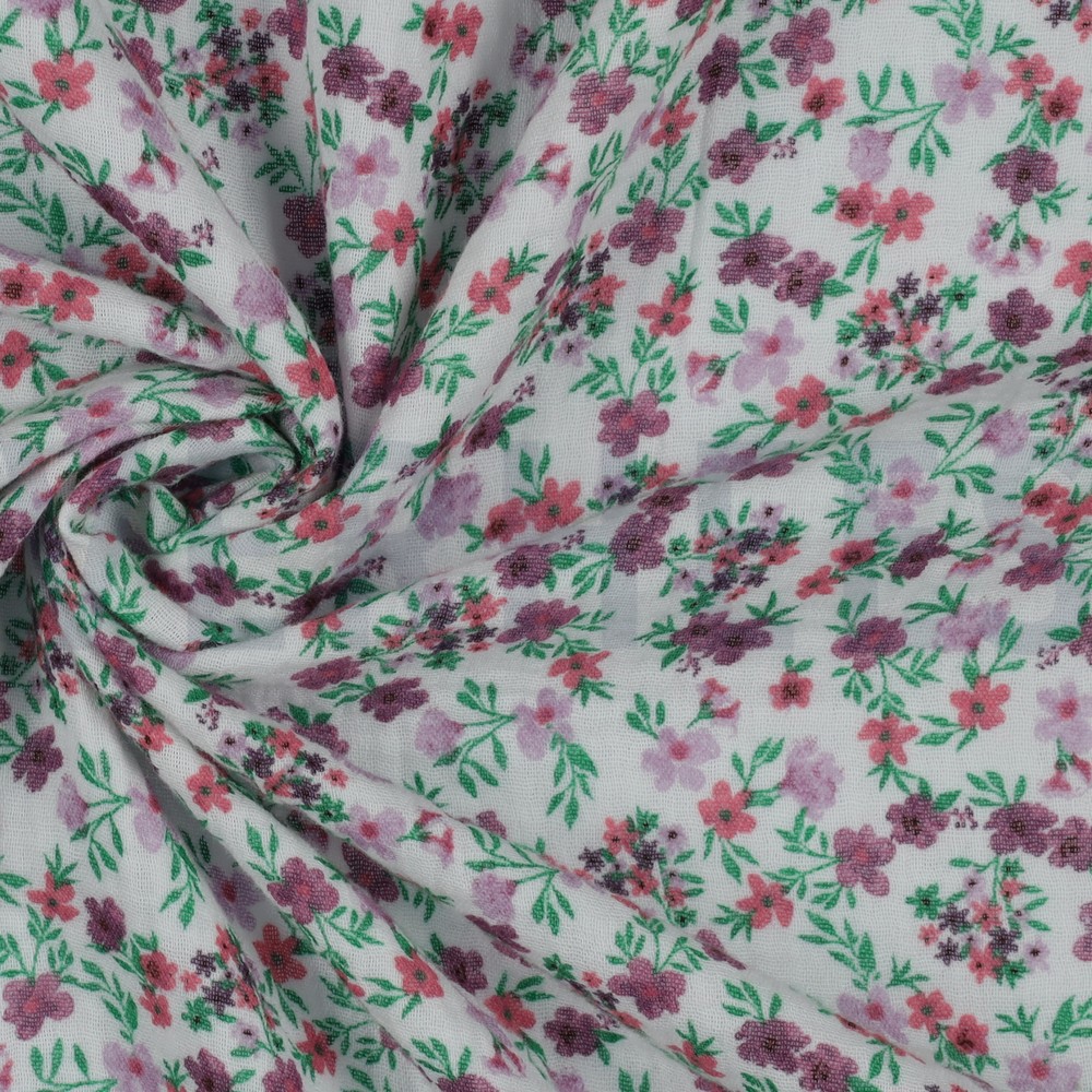DOUBLE GAUZE GOTS DIGITAL FLOWERS GRAPE #7