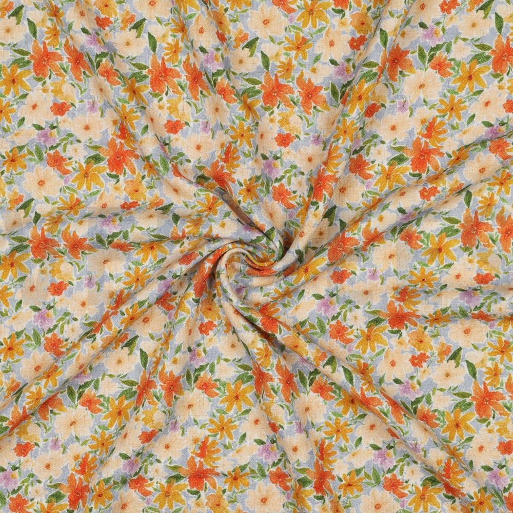 LINNEN VISCOSE CRÊPE DIGITAAL BLOEMEN GEEL #7