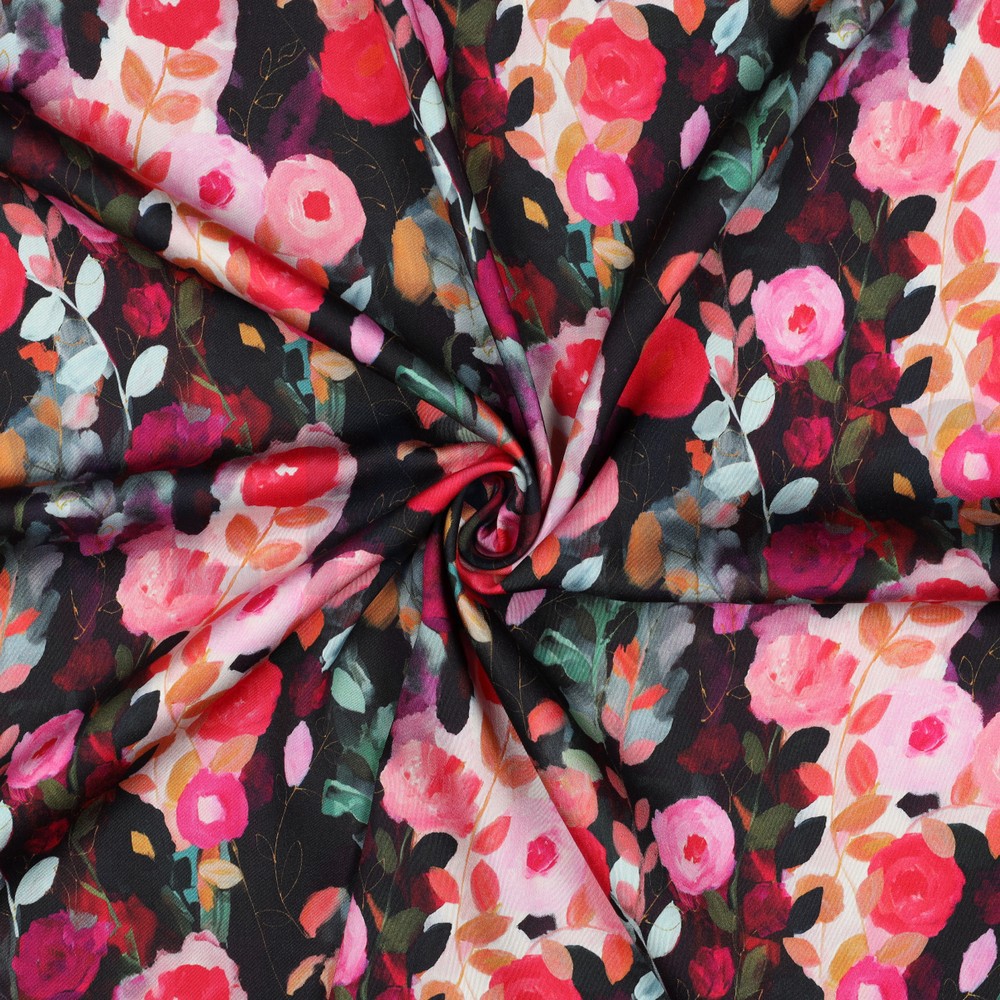 VISCOSE SATIJN DIGITAAL BLOEMEN ZWART #7