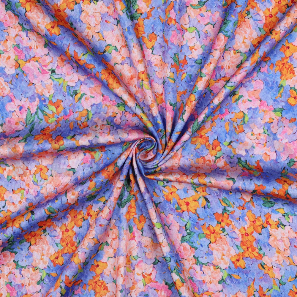 VISCOSE SATIN DIGITAL FLOWERS BLUE #7