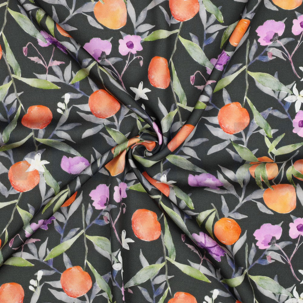VISCOSE SATIN DIGITAL LEAVES DARK GREEN #7