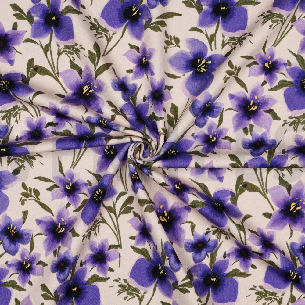 FRENCH TERRY DIGITAL BLUMEN GEBROCHEN WEISS #7