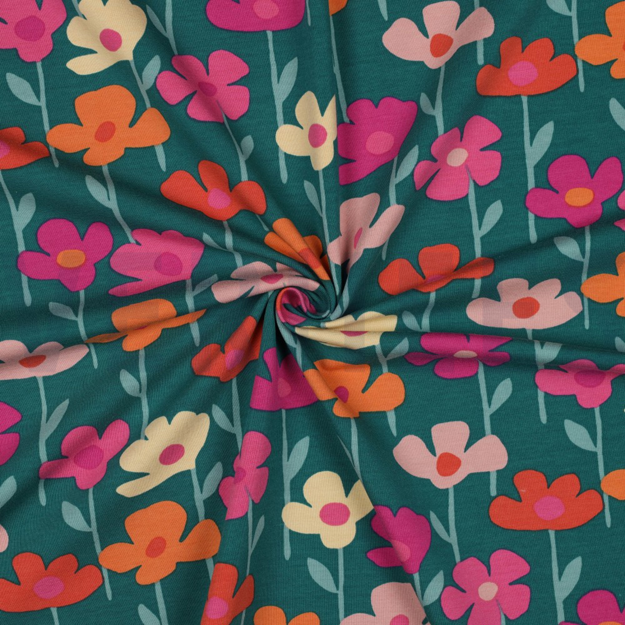 FRENCH TERRY FLEURS VERT FONCÉ (high resolution) #3