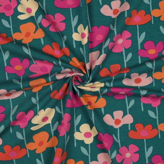 FRENCH TERRY FLEURS VERT FONCÉ #7