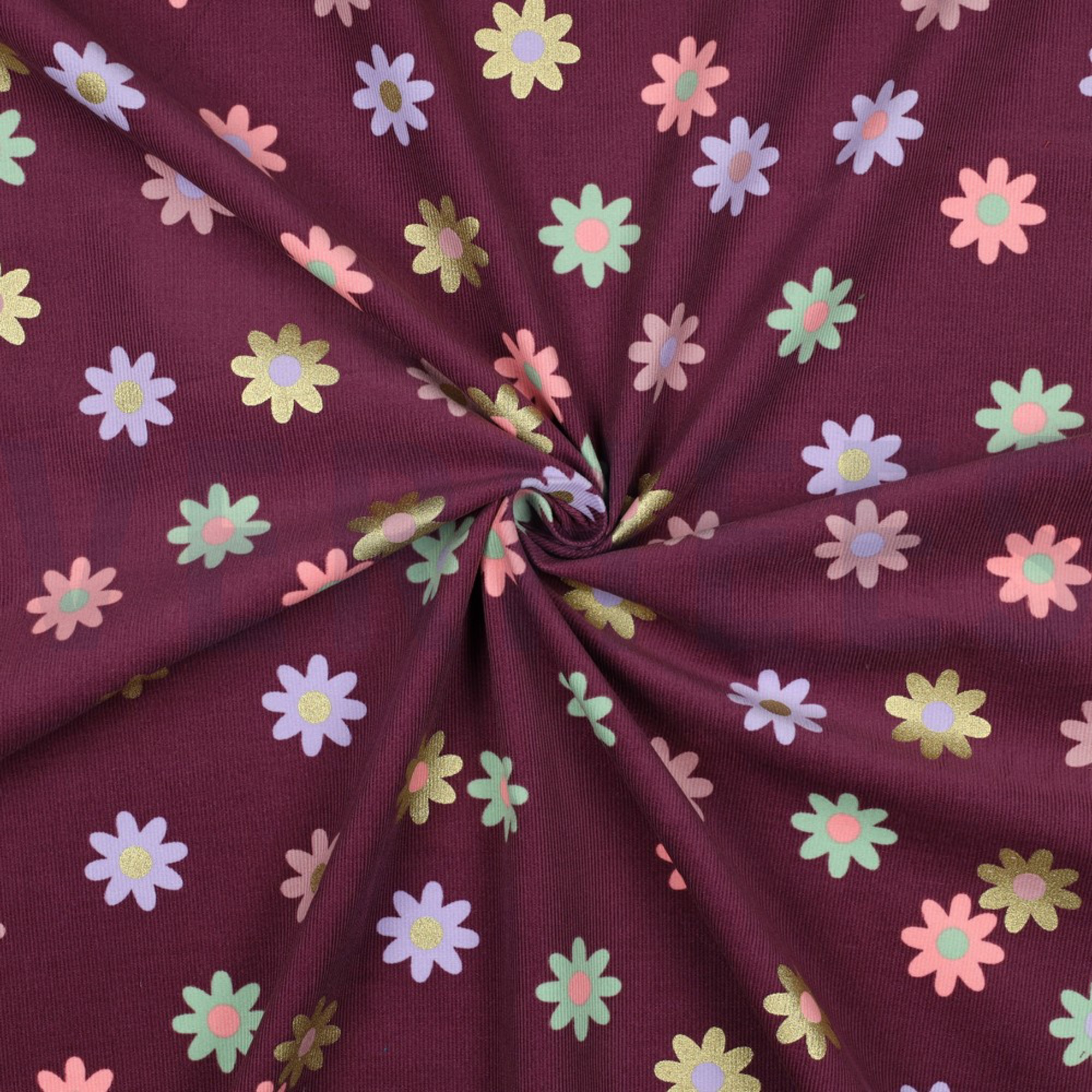 BABYCORD FOIL FLOWERS BURGUNDY (high resolution) #3