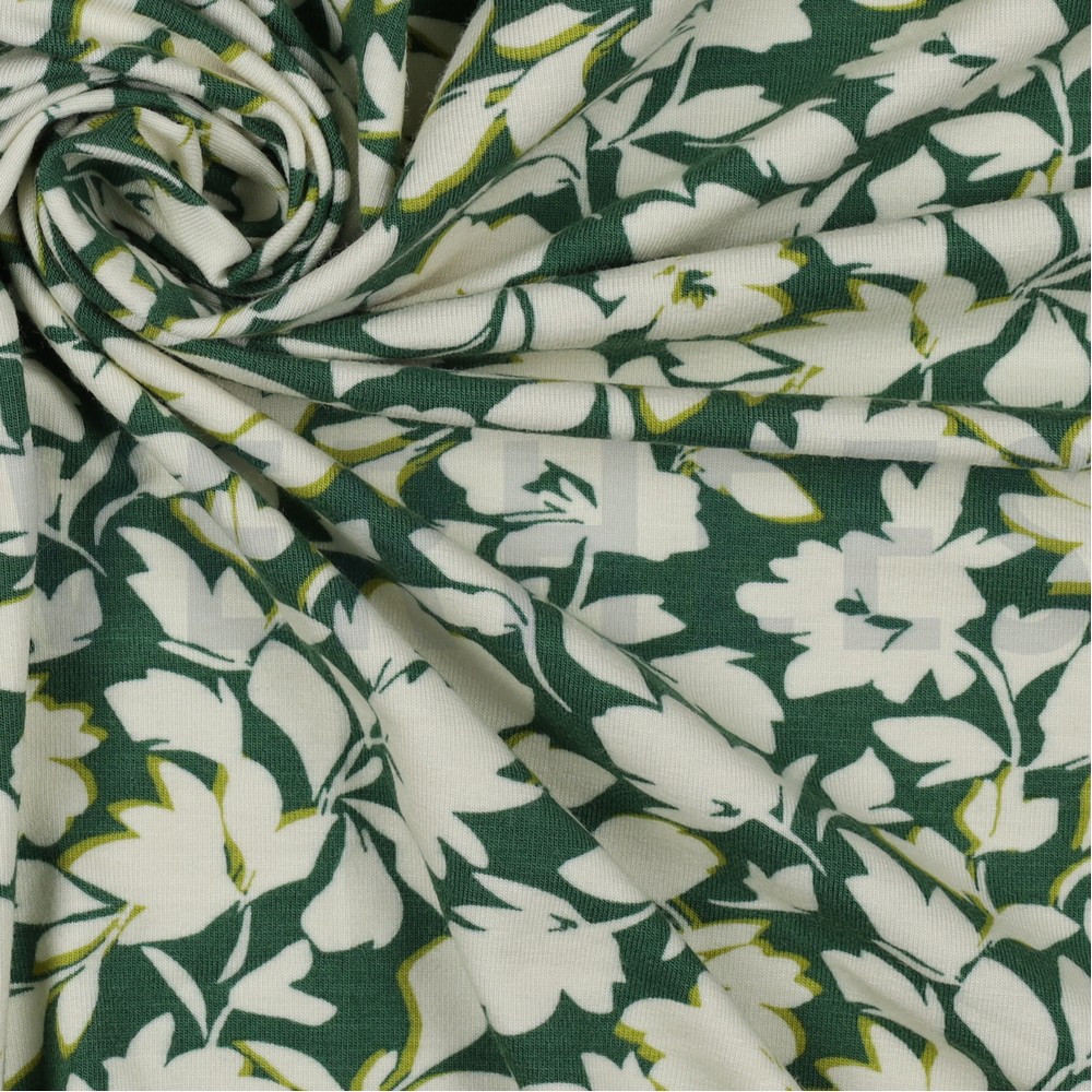 BAMBOE KATOEN JERSEY BLOEMEN SMARAGDGROEN #7