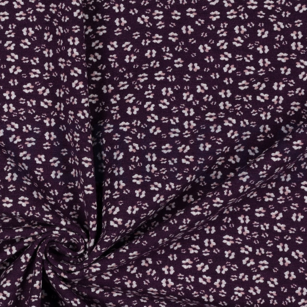 BAMBOO COTTON JERSEY FLOWERS DARK PURPLE #7