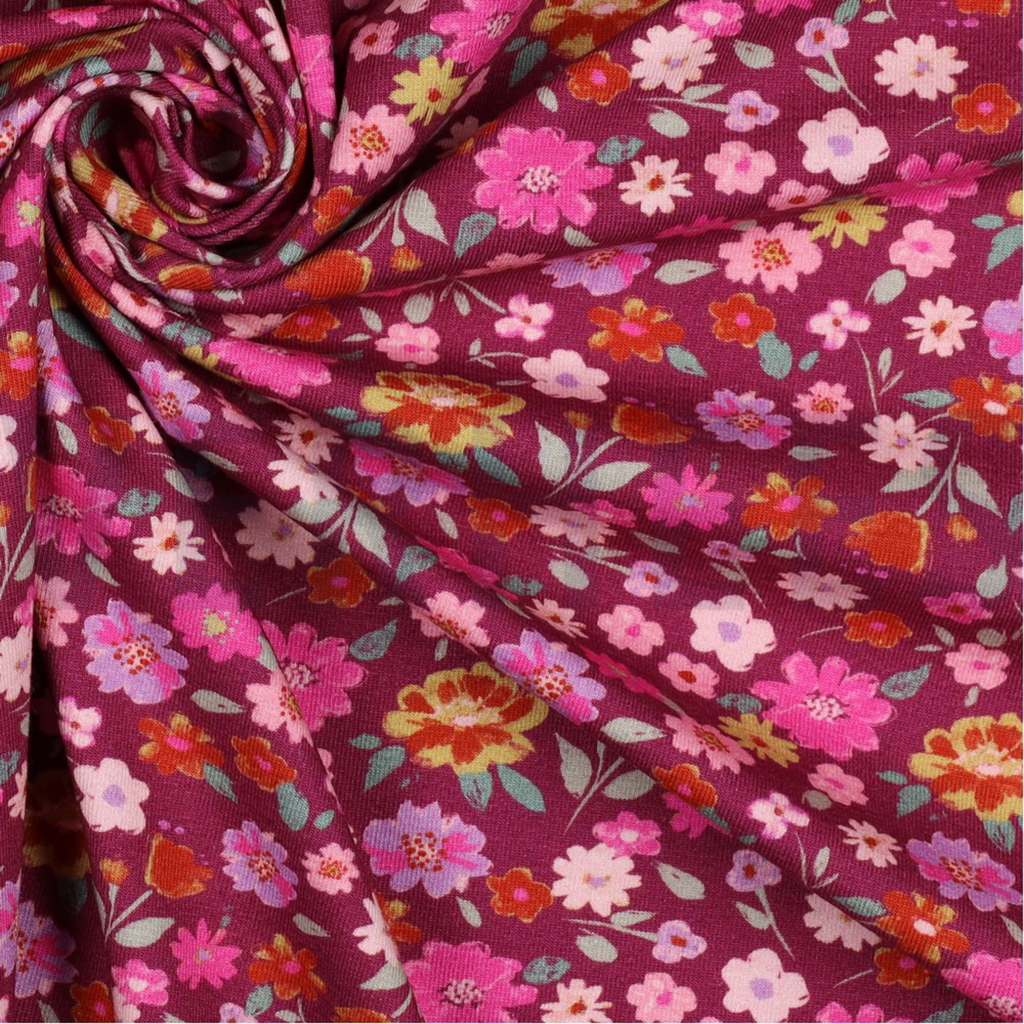 JERSEY GOTS DIGITAL FLOWERS CERISE (high resolution) #3