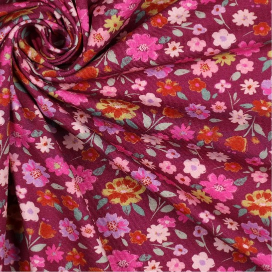 JERSEY GOTS DIGITAL FLOWERS CERISE #7