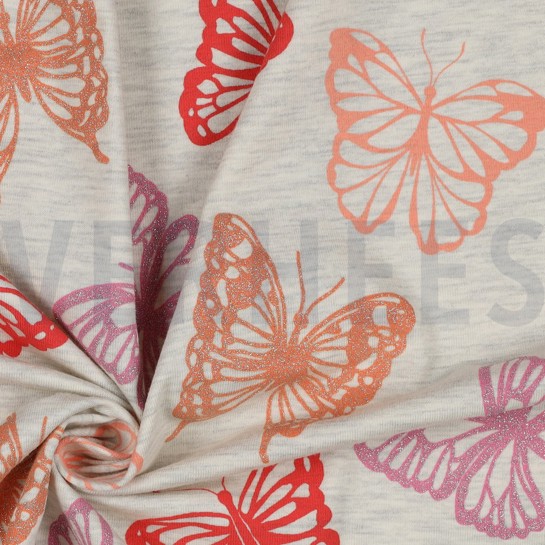 JERSEY MELANGE GLITTER BUTTERFLIES ECRU MELANGE #7