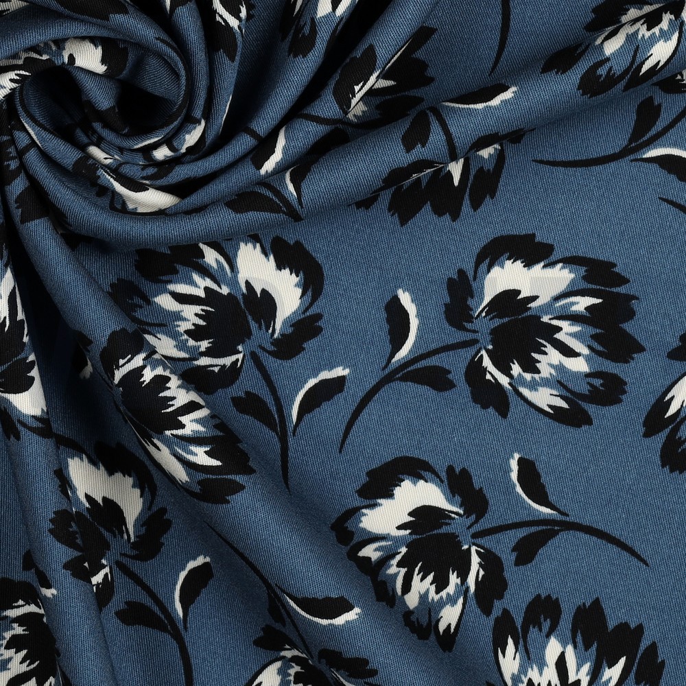 VISCOSE ROSELLA STRETCH BLOEMEN BLAUW #7