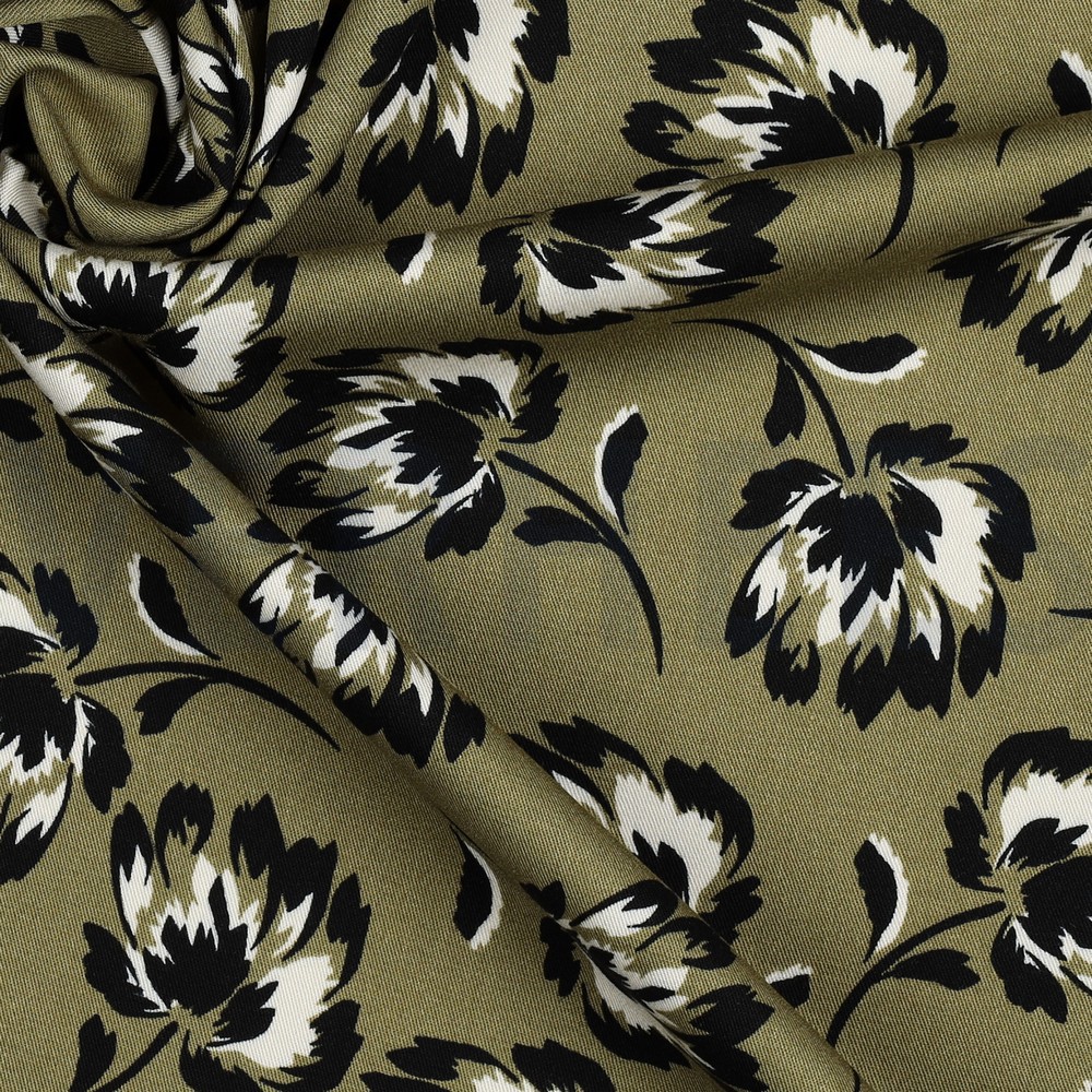 VISCOSE ROSELLA STRETCH FLEURS OLIVE #7