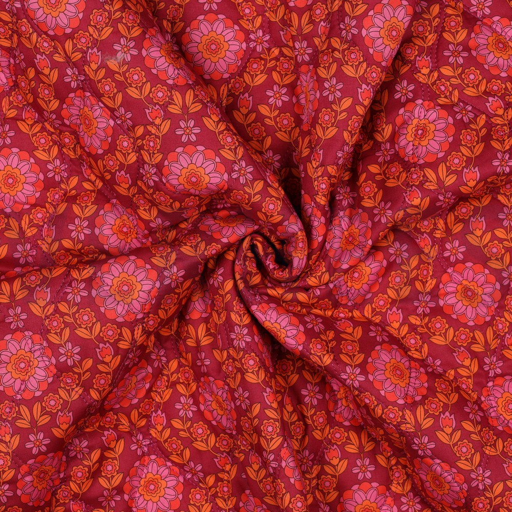 BAUMWOLLE VOILE GESTEPPT DIGITAL BLUMEN ROSA / BORDEAUX #7