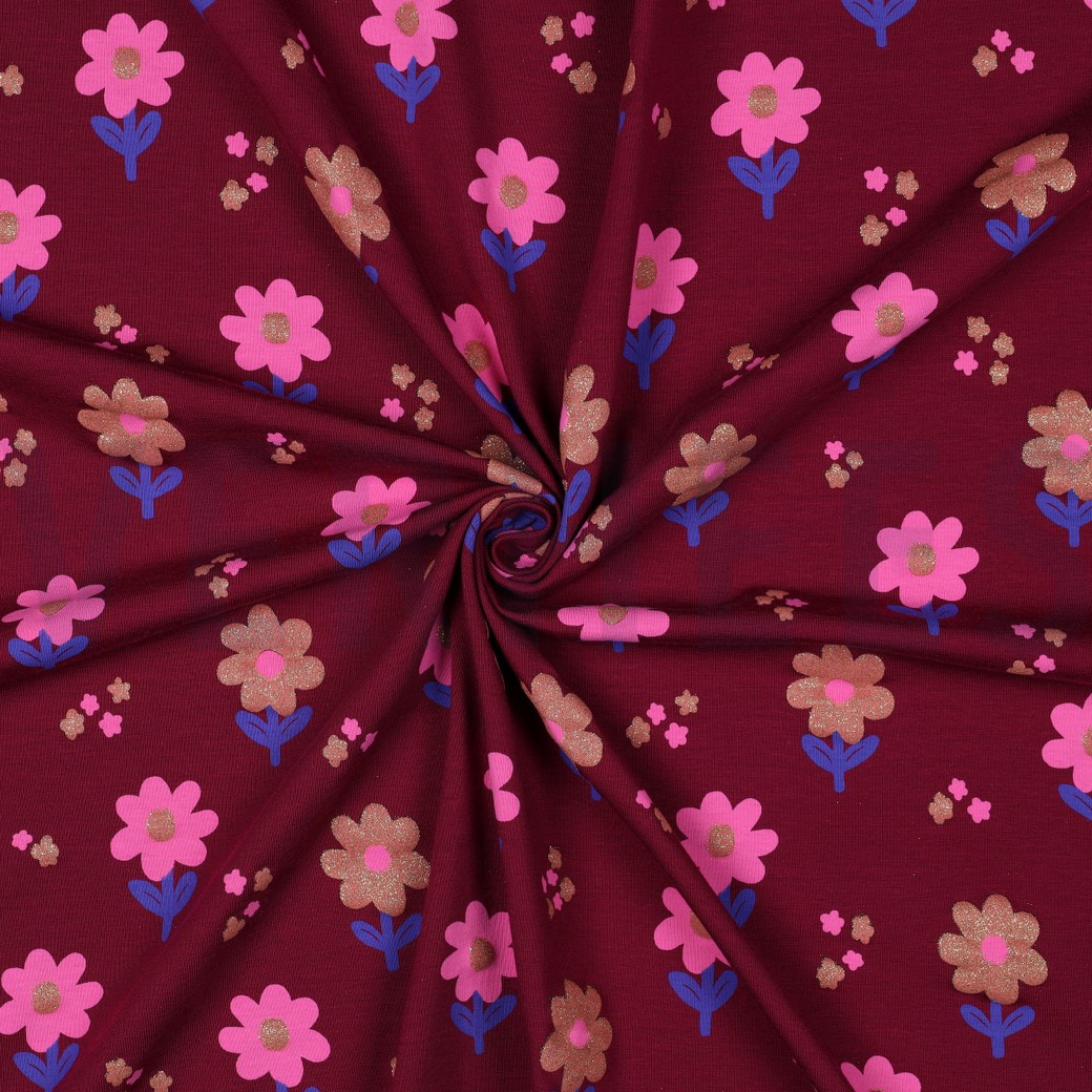 JERSEY PAILLETÉE FLEURS BORDEAUX #7