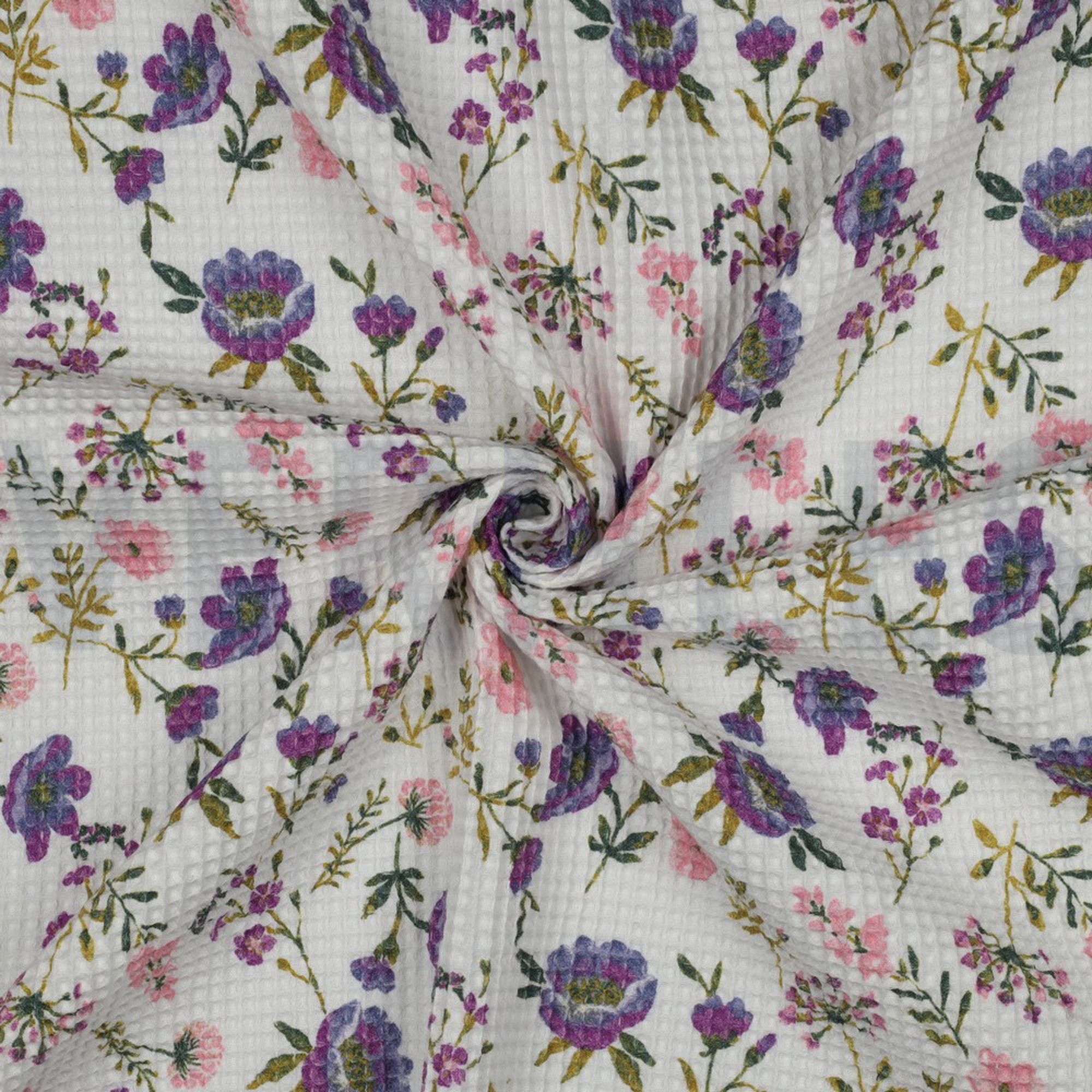 BAUMWOLLE WAFFEL DIGITAL BLUMEN WEISS (high resolution) #3