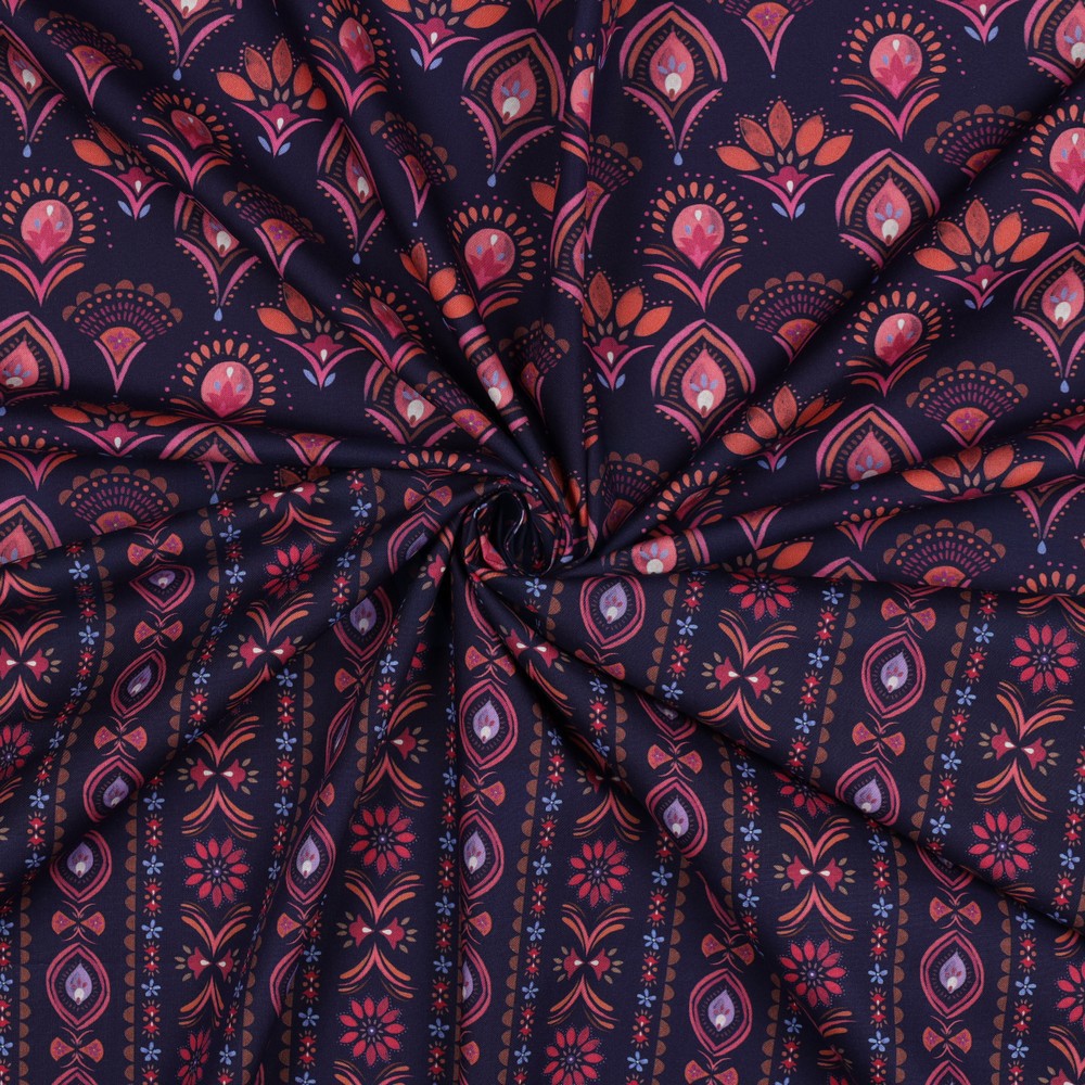 FINE POPLIN DIGITAL FLOWERS NAVY #7