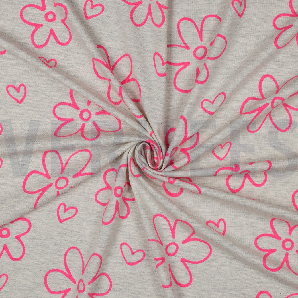 JERSEY MELANGE NEON FLOWERS ECRU #7