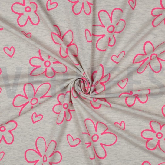 JERSEY MELANGE NEON BLUMEN ECRU #7
