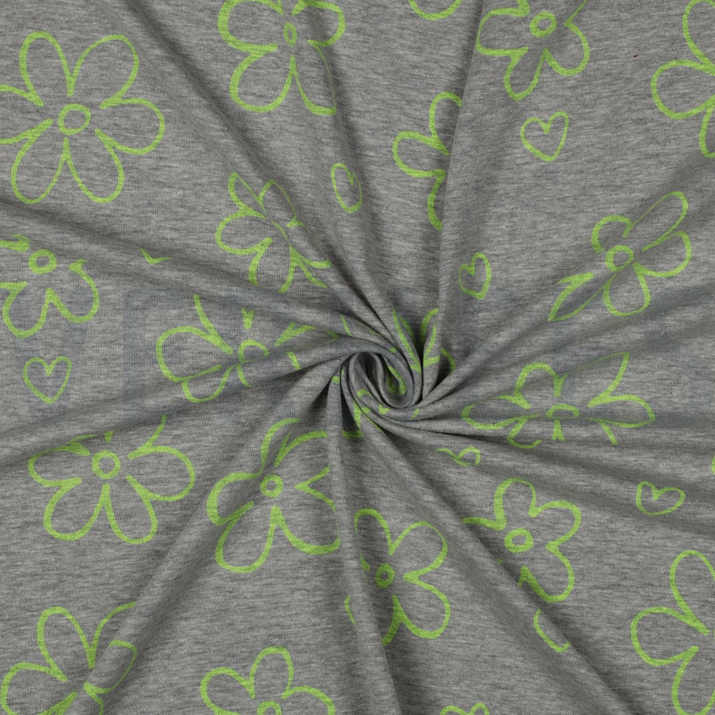 JERSEY MÉLANGE NEON FLEURS GRIS CLAIR #7