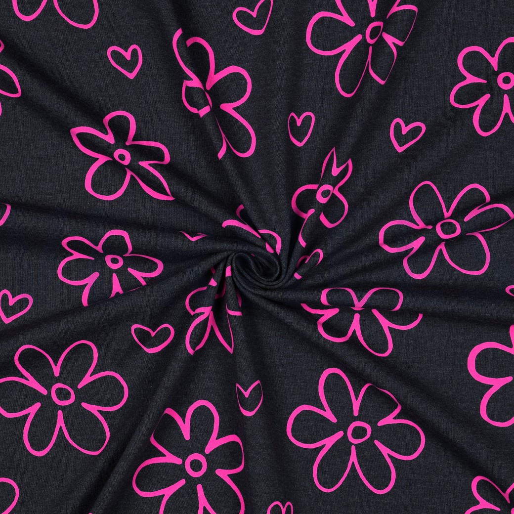 JERSEY MELANGE NEON FLOWERS NAVY #7