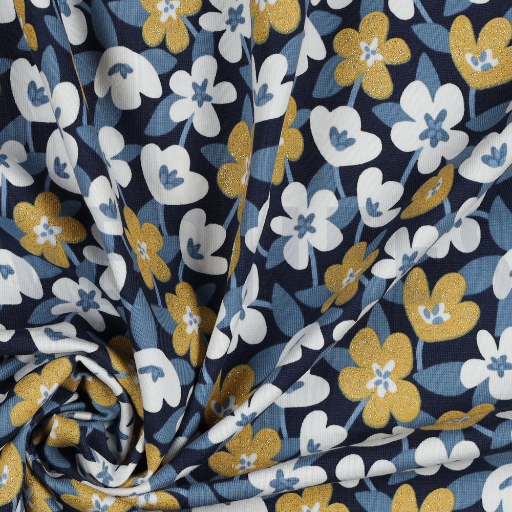 JERSEY GLITTER BLOEMEN MARINEBLAUW #7