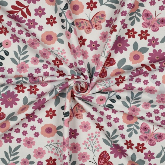 FRENCH TERRY BLUMEN GEBROCHEN WEISS #7
