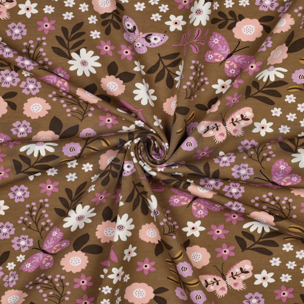 FRENCH TERRY FLOWERS CAMEL #7