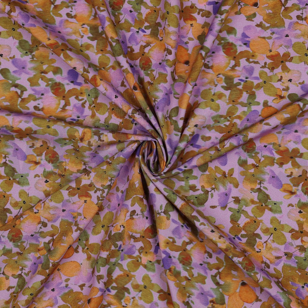 VISCOSE STRETCH DIGITAL FLOWERS LAVENDER #7