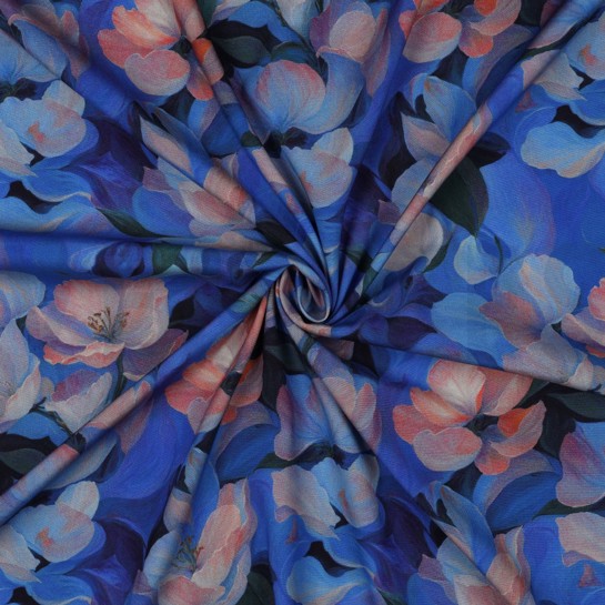VISCOSE STRETCH DIGITAL FLOWERS BLUE #7