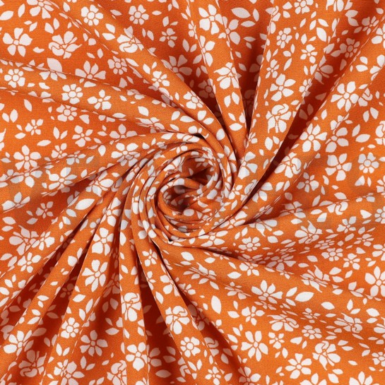 VISKOSE POPELINE STRETCH KLEINE BLUMEN ORANGE #7